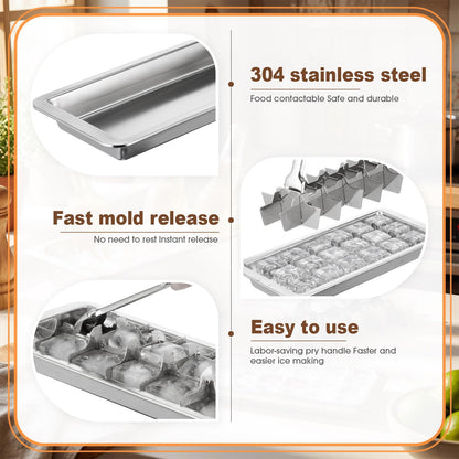 Baderke Stainless Steel Ice Cube Tray Ice Bucket 18 Slot Heavy Duty Metal Icecube Mold Wine Beer Champagne Bucket Container for Bars Parties Picnics