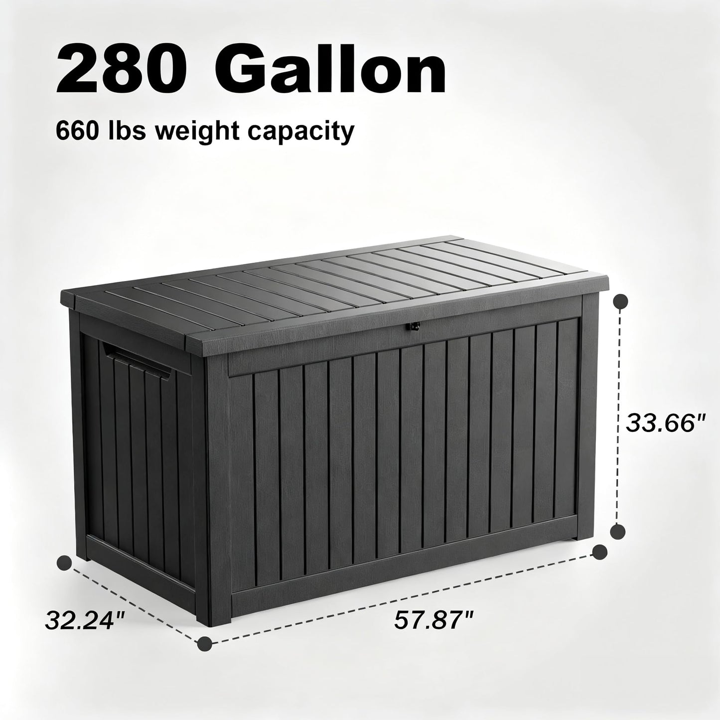 KFY 280 Gallon Waterproof Outdoor Storage Box, UV Resistant Resin Deck Box with Hydraulic Rod for Reinforced Stability, Perfect for Patio, Garden, and Pool（Black，280 Gallon）