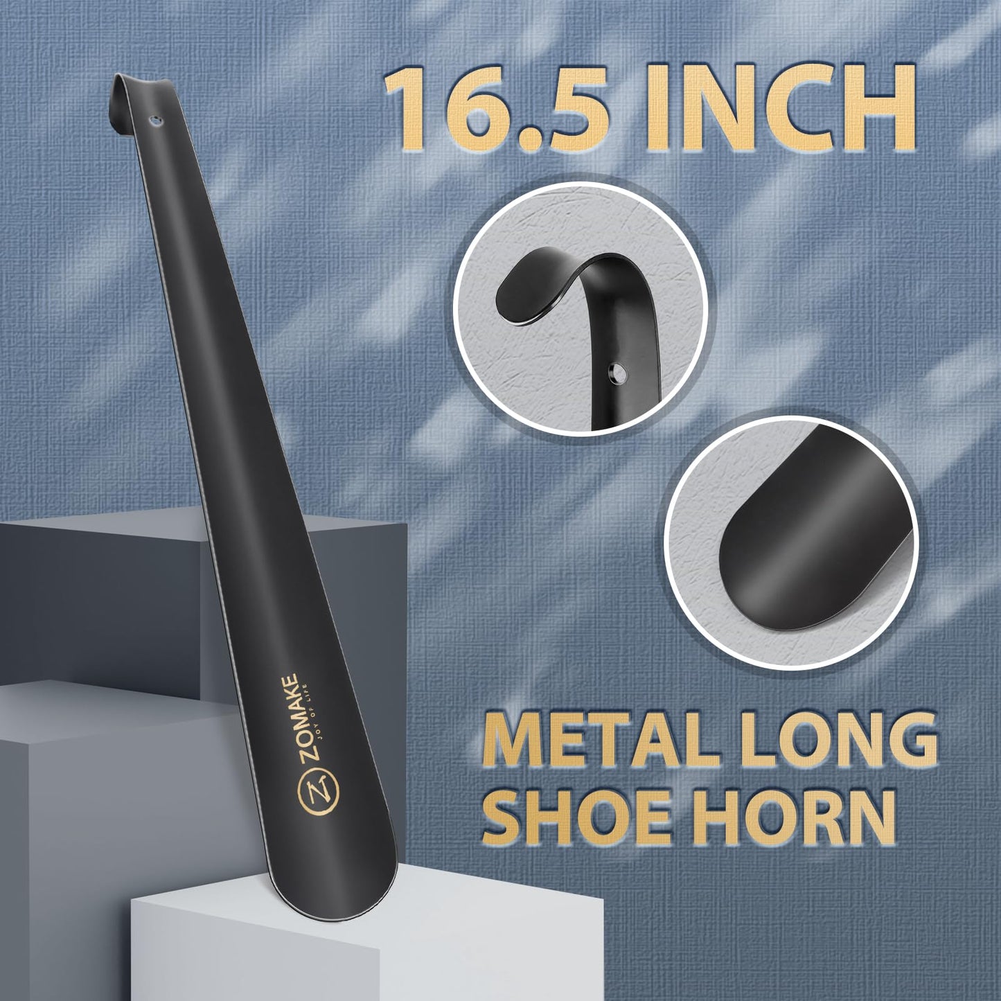 ZOMAKE Shoe Horn Long Handle for Seniors, 16.5 Inch Extra Long Metal Shoehorn for Boots, Men, Women, Kids