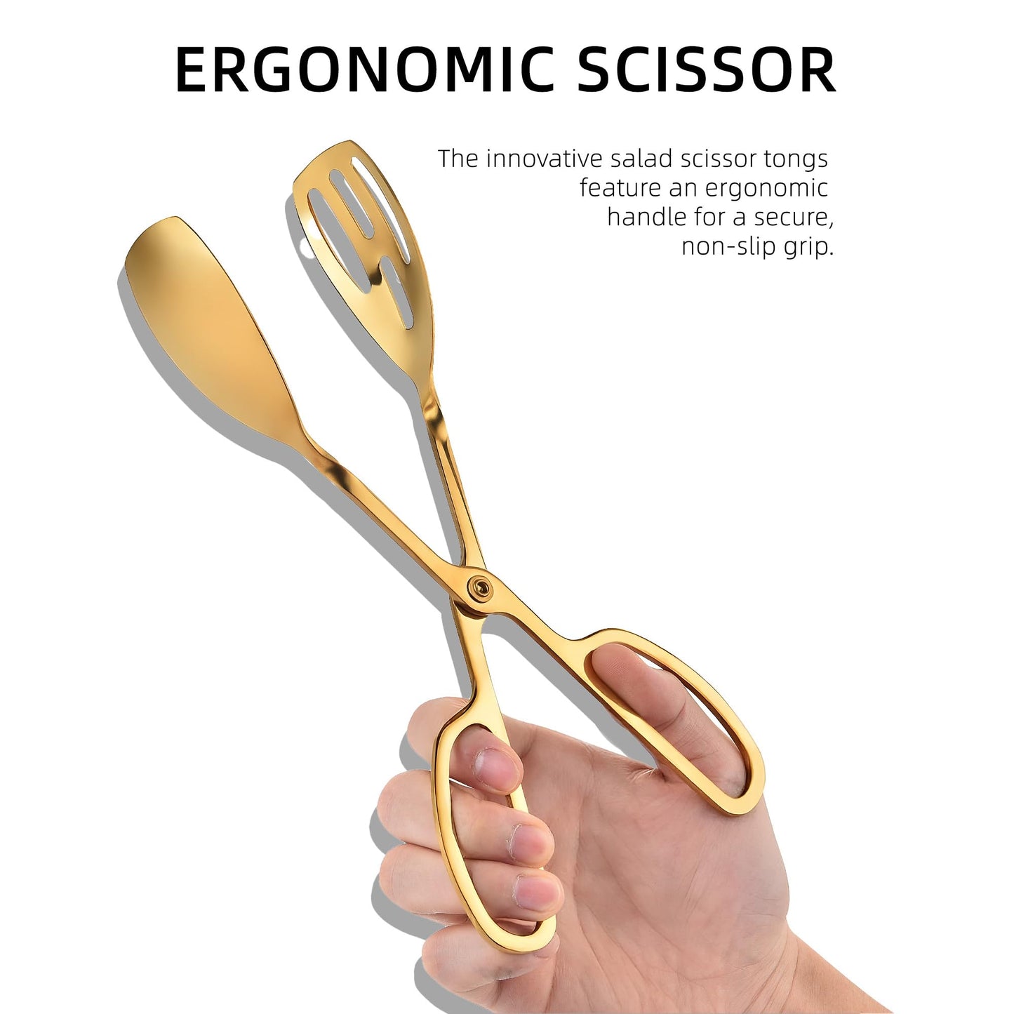 Salad Tongs for Serving 2 Pack - Premium Stainless Steel Scissor-Style, Non-Toxic, Heat-Resistant Salad Servers, Dishwasher Safe, Ideal for Buffet and Party Use (Gold)