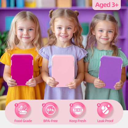 MSSWFSG Bento Lunch Box for Kids, 6 Compartments BPA Free, Dishwasher Safe Back to School Snack Bento Lunch Containers Boxes, Ideal Portion Sizes for On-the-Go Meal, Ages 3+, School, Pink