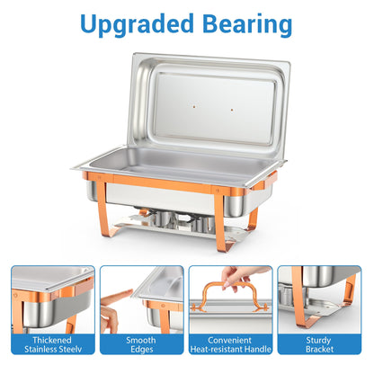 PrecisionAuto Chafing Dish Buffet Set, 6 Pack 8.45QT Chafers Buffet Servers and Warmers with Full Size Food & Water Pans, Heat-Resistant Handles, Sturdy Bracket, Stainless Steel Rectangle Catering