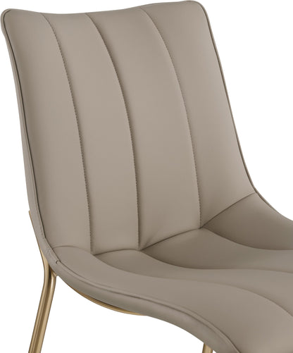Meridian Furniture 529Taupe-C Isla Collection Modern | Contemporary Vegan Leather Upholstered Dining Chair, Brushed Gold Metal, Channel Tuft On Back, 18.5" W x 22.5" D x 33.5" H, Taupe, Set of 2