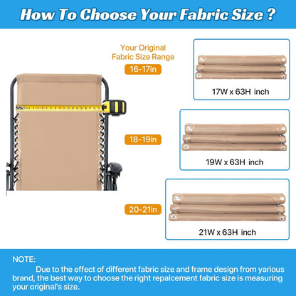 17" 63" Ostlttyn Zero Gravity Chair Replacement Fabric Kit, W x L Repair Cloth with Replacement Bungee Cord for Anti