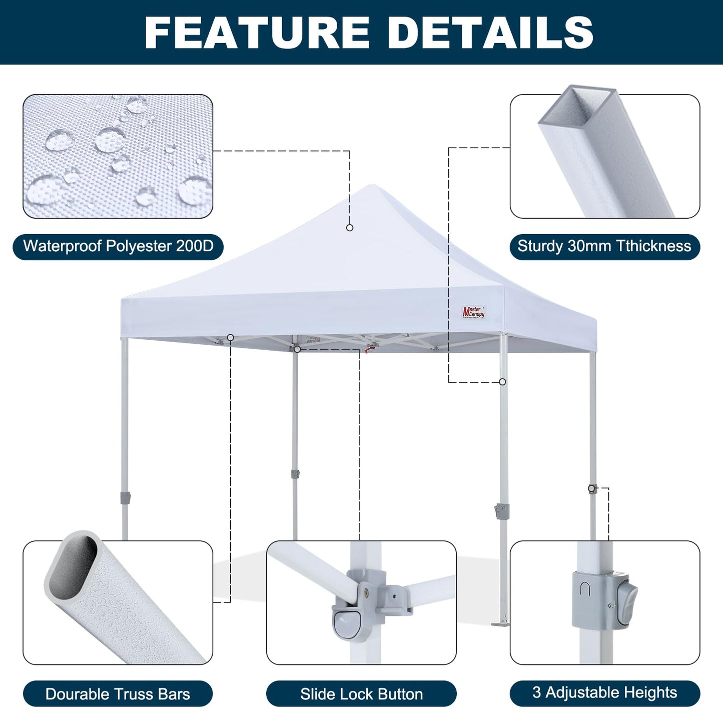 MASTERCANOPY Pop Up Canopy Tent Commercial Grade 10x10 Instant Shelter (White)
