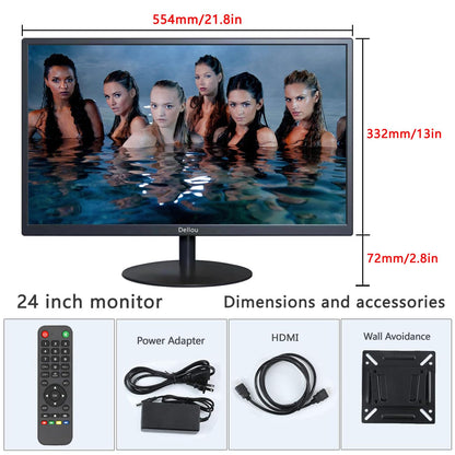 Elweyoo 24 inch Touch Screen Monitoring LCD Display Security Camera Monitor Multifunction Interface HDMI, AV, BNC, VGA, USB, PC Input CCTV Computer Monitor Built-in Speaker, black