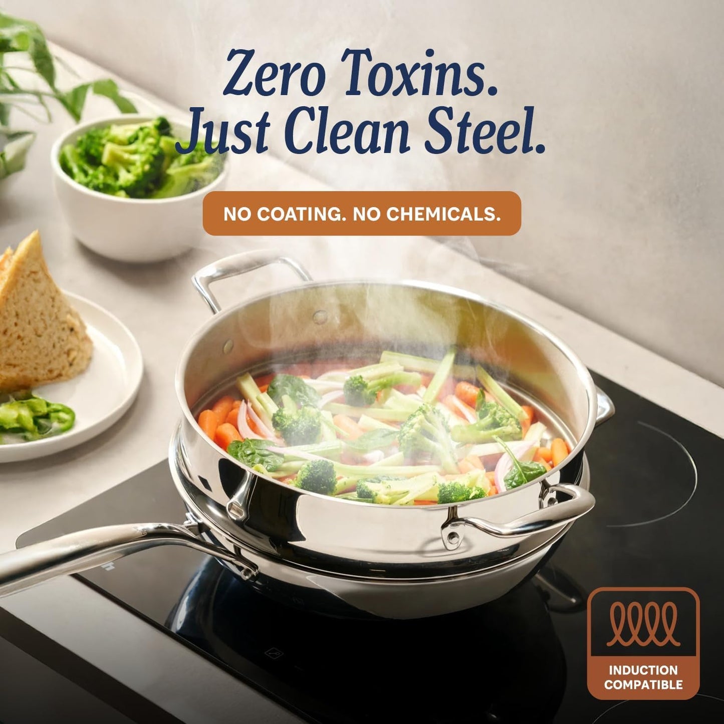 LEGEND COOKWARE 5-Ply Stainless Steel Cookware Set, 19-Piece Pots and Pans Set - Induction Compatible, Oven Safe 800°F - Non-Toxic, No Coatings - Built to Last Generations