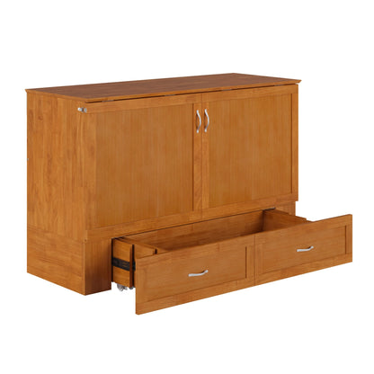 AFI Hamilton Queen Murphy Bed Chest with Mattress, Storage, and Built-in Charger in Light Toffee