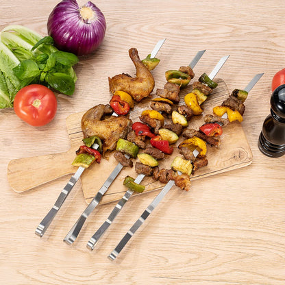 Restaurantware Met Lux 16.9 Inch Barbecue Skewers With Racks 8 Piece Heavy-Duty Shish Kabob Skewer Set - Brings 6 Skewers Includes 2 Grill Racks Stainless Steel Grilling Skewer Set Reusable