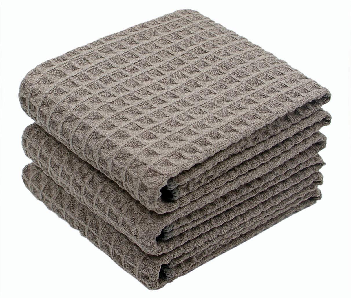 VeraSong Waffle Weave Thick Microfiber Dish Drying Towels Absorbent Tea & Hand Towel Lint Free 16x24 Inch 3 Pack Gray