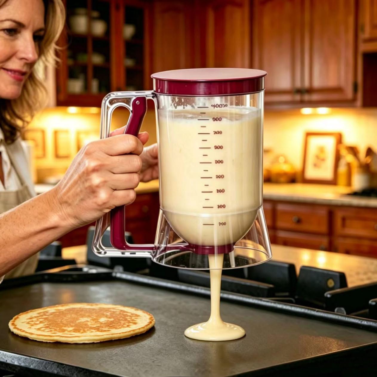 BBSTARZ Pancake Batter Dispenser – 4-Cup Batter Dispenser with Squeeze Handle & Measuring Marks for Pancakes, Waffles, Muffins, Crepes & Cupcakes – Baking Tool (purple)