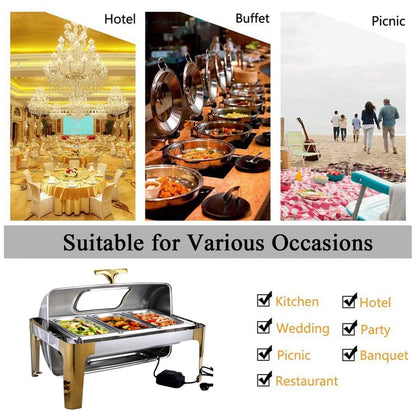 QUGURLID Electric Chafing Dish Buffet Warmers with Rolling Top - Food Warmers Buffet Server with Glass Lids, Catering Chafer Warmers for Parties and Family (Full Pan 9L)