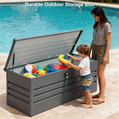 Zolyndo 260 Gallon Waterproof Outdoor Storage Box, Extra Large Outside Metal Deck Storage Box for Patio Cushions, Garden Tools, Pool Supplies