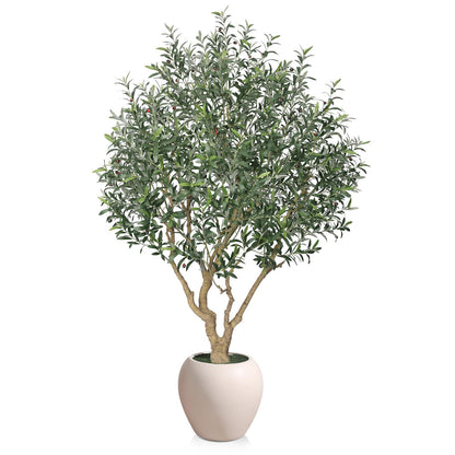 Verinatural Olive Tree Artificial Indoor, 8FT Tall Faux Olive Tree with 18in White Planter, Artificial Plants with Natural Wood Trunk and Lifelike Fruits for Home Office Decor,VN205