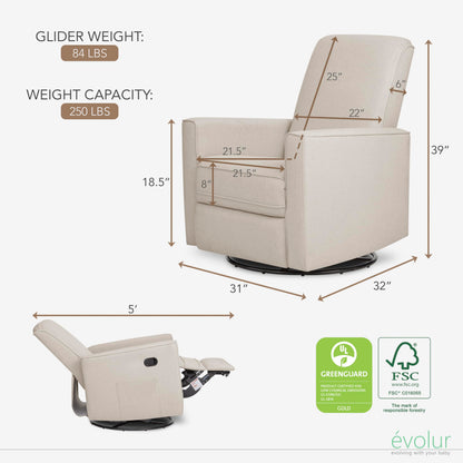 Evolur Raleigh Upholstered Manual Glider Recliner– Rocking & 360° Swivel with Smooth Glide – Greenguard Gold & FSC Certified – Modern Nursery and Living Room Chair in Light Sand