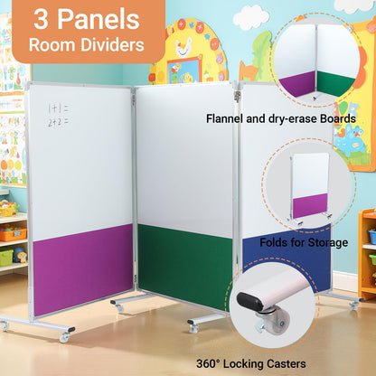 AmazingSpark Set of 3 Classroom Dividers for Room Separation, 4 x 8 ft Short Play Panels for Room Divider, Double-Sided Magnetic Dry Erase Board and Felt Board for Preschool(Bright)