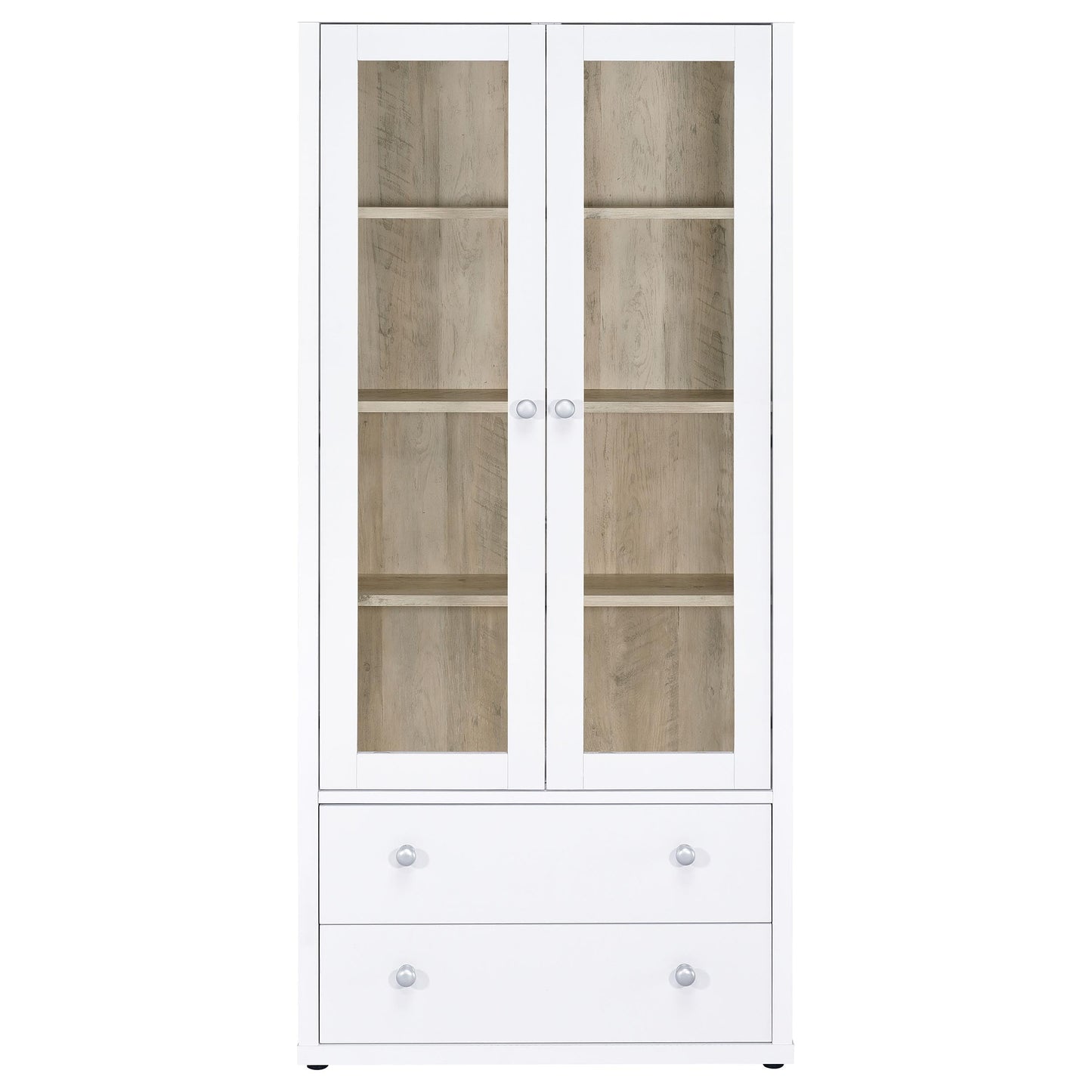 Coaster Home Furnishings - Hawthorne - 4-Shelf Tall Wood Accent Cabinet with Glass Doors, Drawers - Farmhouse Style - Living Room, Entryway & Home Kitchen - White - 953477