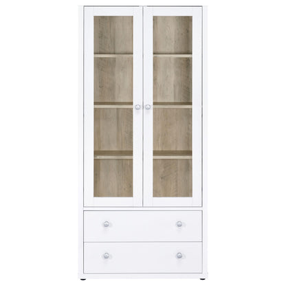 Coaster Home Furnishings - Hawthorne - 4-Shelf Tall Wood Accent Cabinet with Glass Doors, Drawers - Farmhouse Style - Living Room, Entryway & Home Kitchen - White - 953477