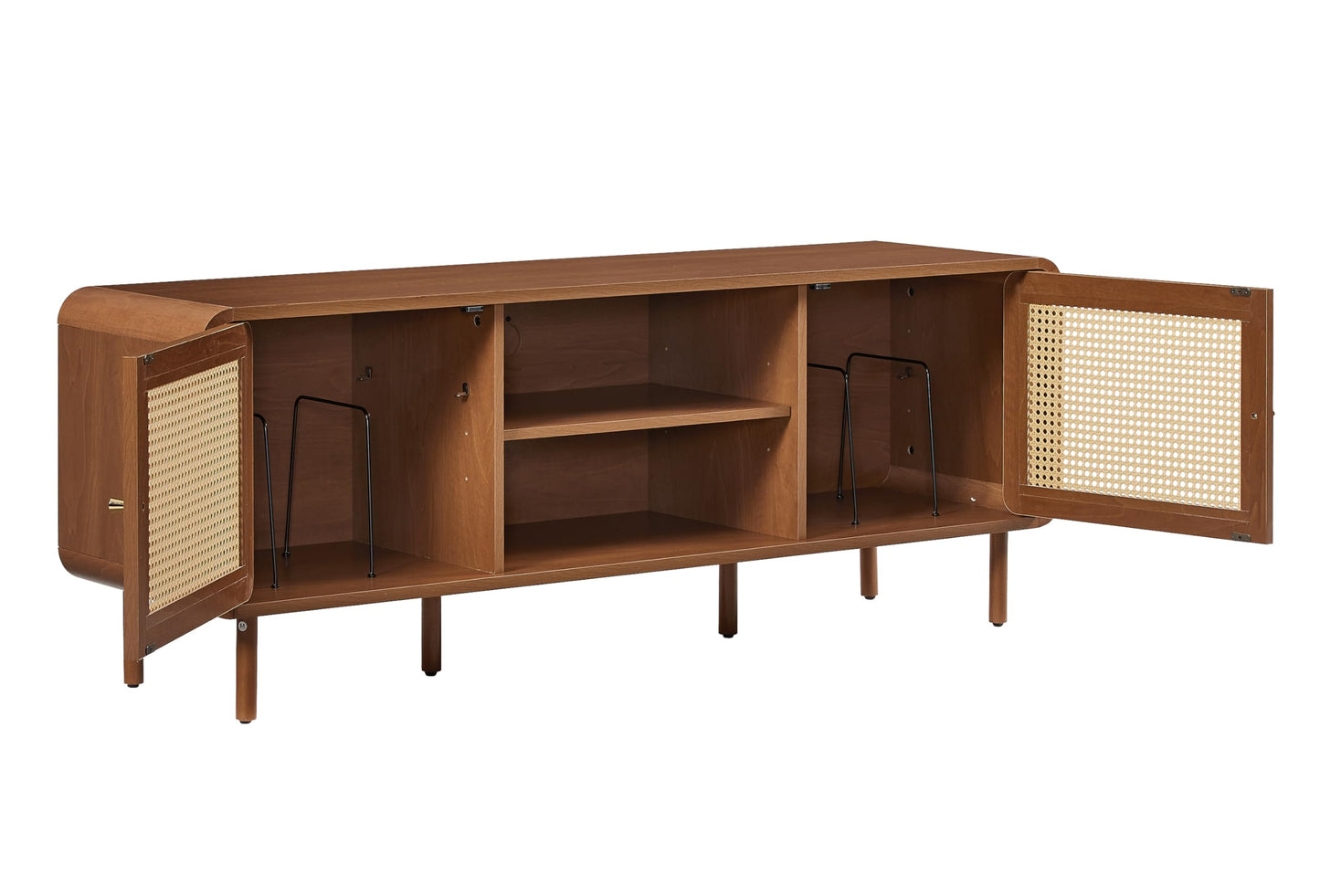 Crosley Furniture Nora Modern Record Player Cabinet with Vinyl Storage, Rattan Turntable Stand for Records, Walnut