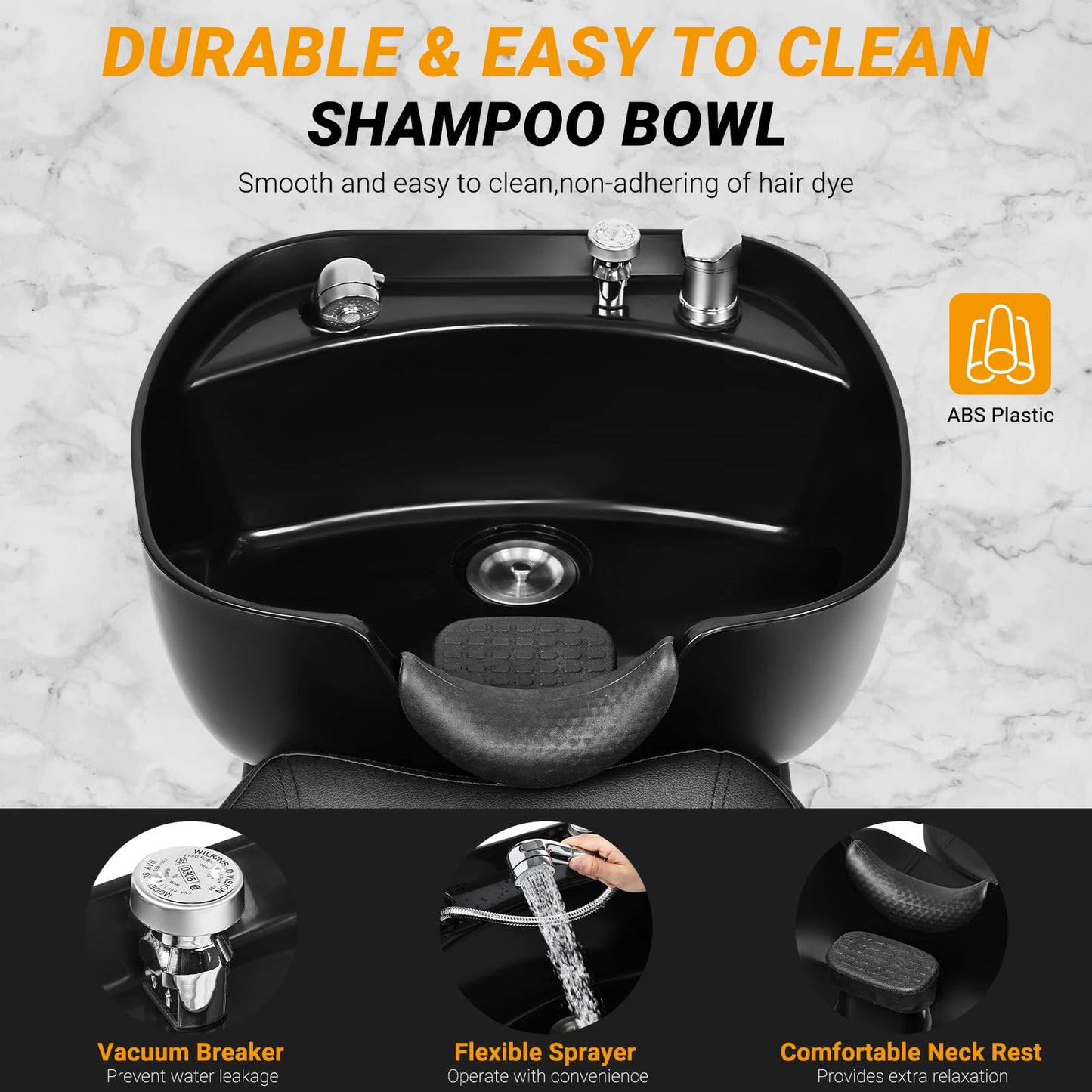 Seogwisam Shampoo Bowl and Chair Set for Salon, Backwash Barber Chair,ABS Plastic Shampoo Bowl Sink Unit w/Storage Box for Beauty Spa Barbershop