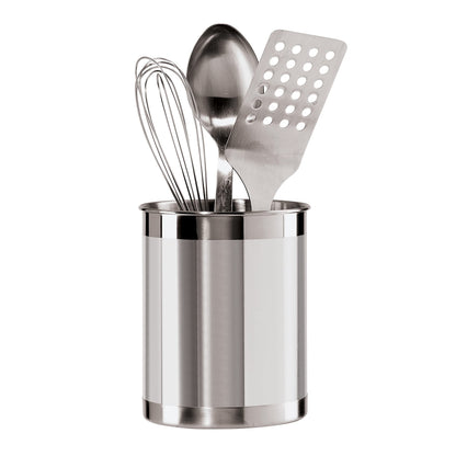 Oggi Stainless Steel Utensil Holder - 5" Diameter, Utensil Caddy, Weighted Base for Stability - Larger-Sized Utensil Crock and Countertop Utensil Organizer, Stainless Steel