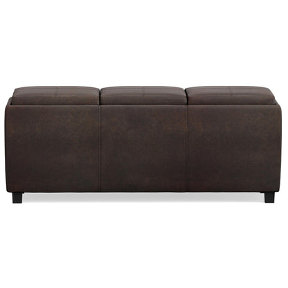 SIMPLIHOME Avalon Storage Ottoman - 42 inch Wide Upholstered Vegan Leather Rectangular Flip-Top Ottoman in Distressed Brown, Contemporary Coffee Table Ottoman for Living Room with Hidden Storage