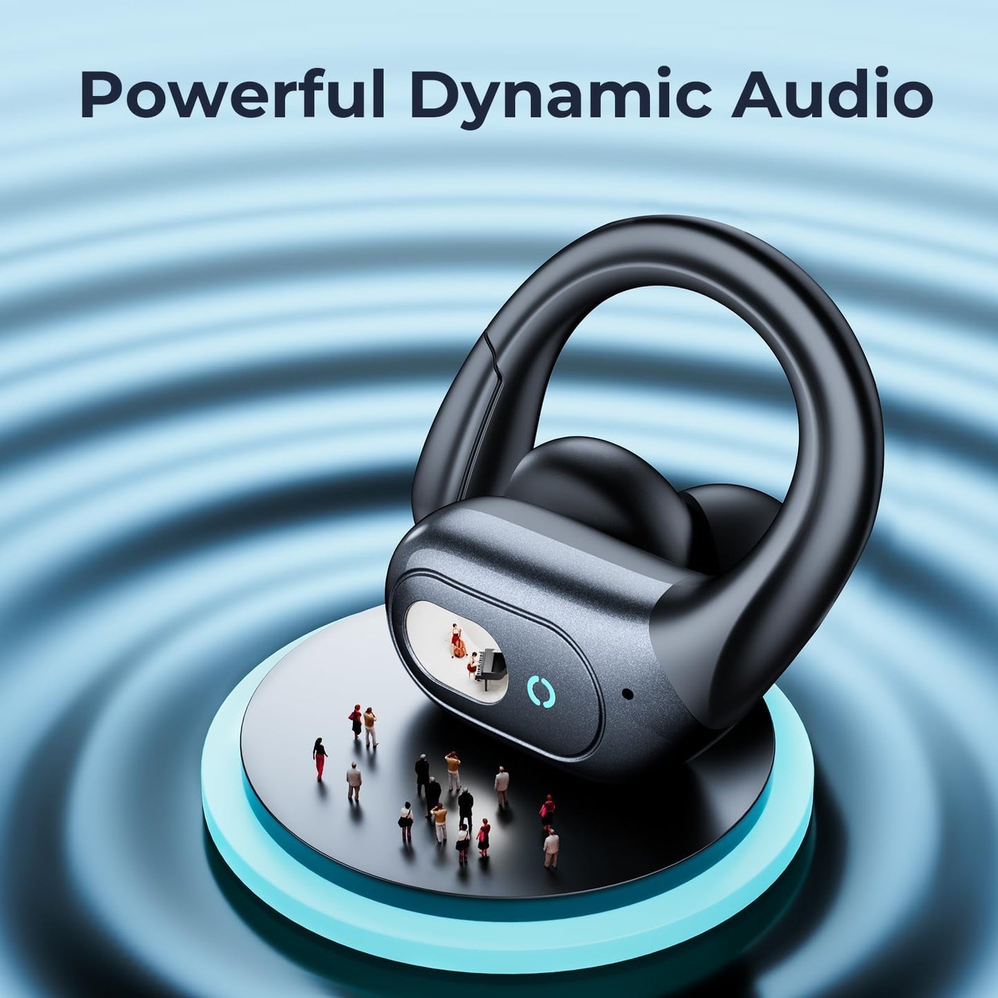 occiam Active Noise Cancelling Earbuds Wireless Bluetooth Headphones Ear Buds 90Hrs Playback Stereo Bass Earphones with Mic Over-Ear Hooks IPX7 Waterproof Headset for Work Sports Running Gym Black