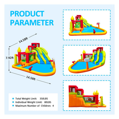 MIRUNAIR Inflatable Bounce House with Slides, Inflatable Water Slide for Kids Backyard, Bounce Water Prak with Air Blower, Splash Pool, Water Cannon, Climbing Wall, Outdoor Backyard Water Park