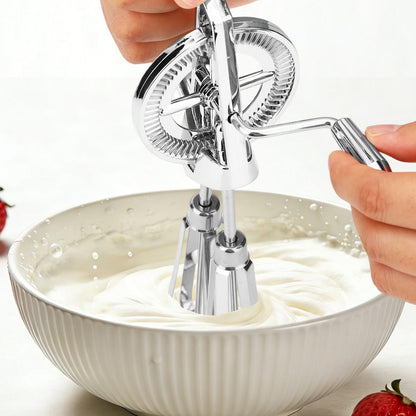 Dual Rotary Hand Egg Beater, Stainless Steel Rotary Hand Whisk Non-Electric Kitchen Whisk Tool for Baking Cooking Cream & Batter