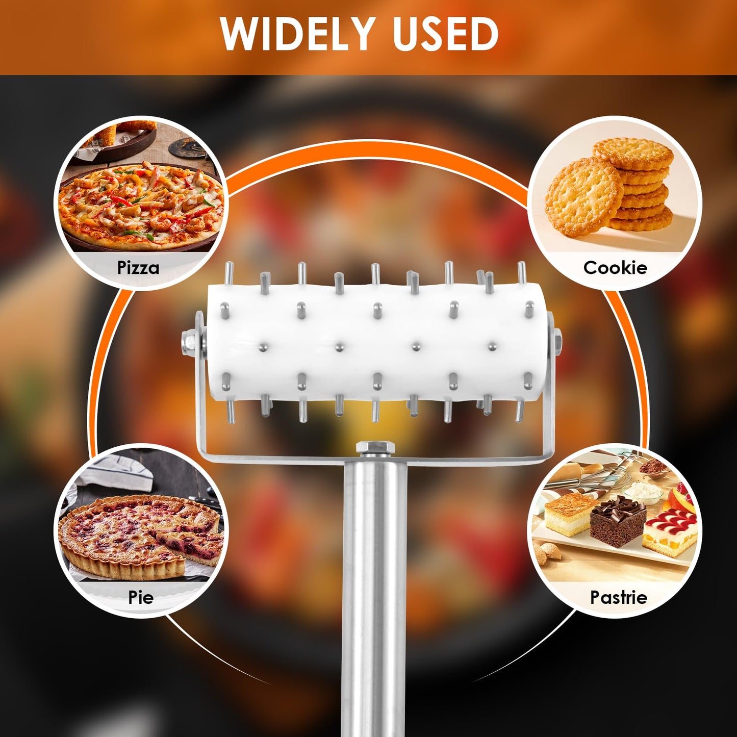 Stainless Steel Pizza Dough Docker with Spikes, Professional Pizza Dough Roller, Ergonomic Pizza Roller, Multifunctional Pizza Docker, Pizza Dough Press for Making Pizza Cookie Pie Pastry, Silver