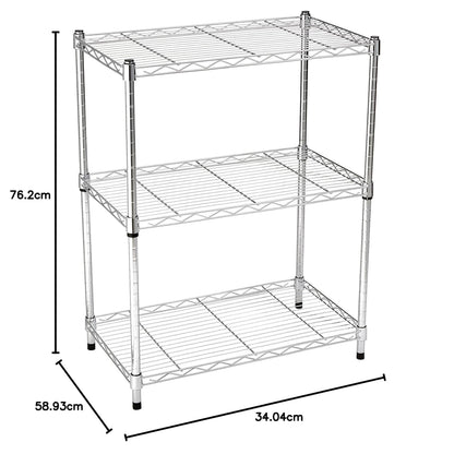 Amazon Basics 3-Shelf Adjustable Heavy Duty Steel Wire Shelving Rack with Chrome Finish, No-Tool Assembly, 250 lbs per Shelf, 23.2" L x 13.4" W x 30" H