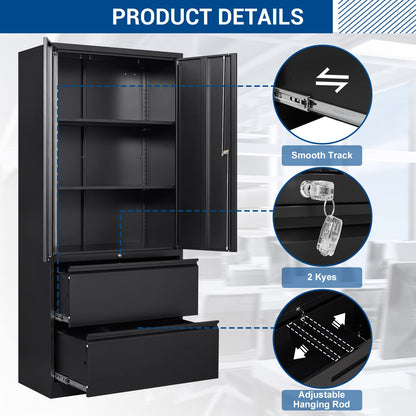 Fesbos Metal Cabinets with Lockable Drawers and Doors Lateral File Cabinets Steel Filing Lockers Book Case for Home Office Hanging Files Letter/Legal/F4/A4 Size