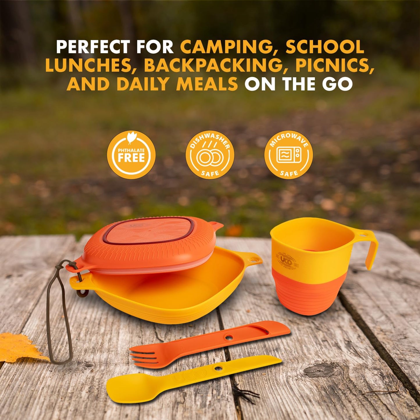 UCO 6-Piece Camping Mess Kit with Bowl, Plate, Camp Cup, and Switch Spork Utensil Set