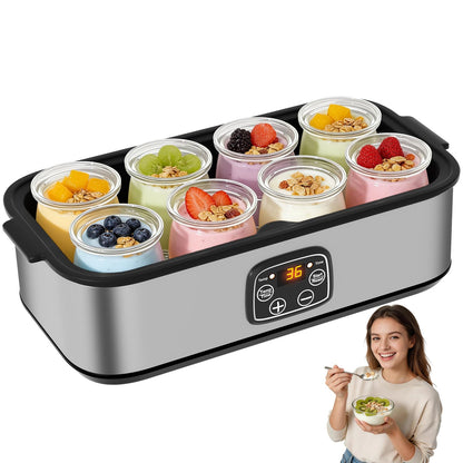 HOPERAN Yogurt Maker with Adjustable Time and Temp Control, Yogurt Maker Machine with Automatic Shut-Off & Constant Temper for Homemade Probiotic, Greek Yogurt, BPA-Free (Black Grey, 48 oz/8 Jars)