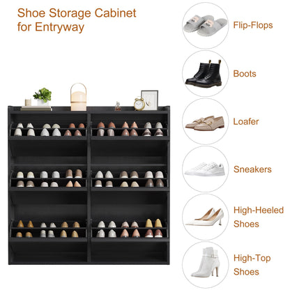 IDEALHOUSE Shoe Cabinet with 6 Flip Drawers,Hidden Wood Shoe Storage with Adjustable Shelf,Freestanding Shoe Organizer Rack for Entryway,Hallway,Living Room(Black)