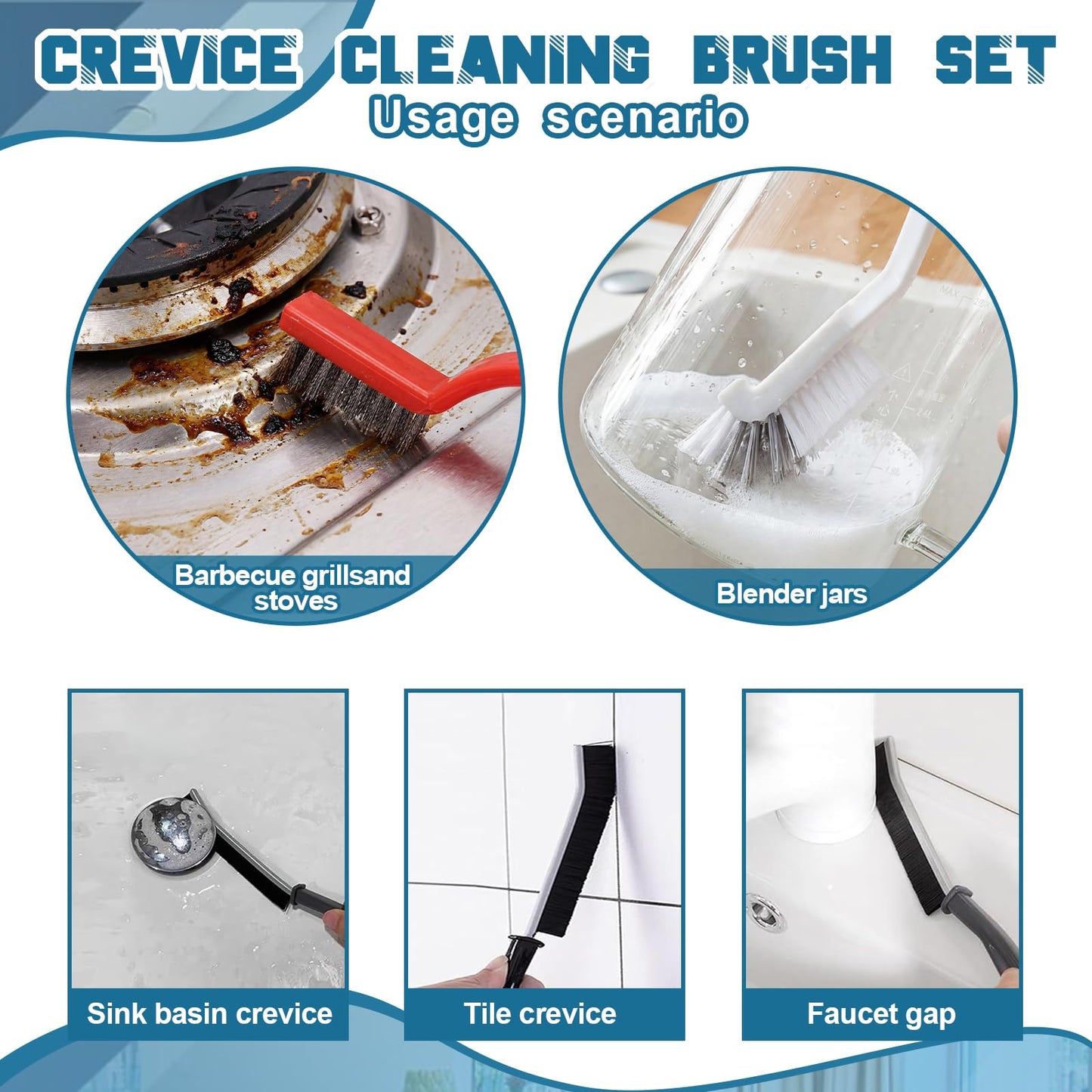 Yiyiring 11 Pcs Cleaning Brush Set with Squeegee Crevice Gap Brushes Handheld Scrub Brush and Hard Bristle Detail Brushes Multi-Purpose Household Cleaning Tools for Kitchen Bathroom Sink Grout Window