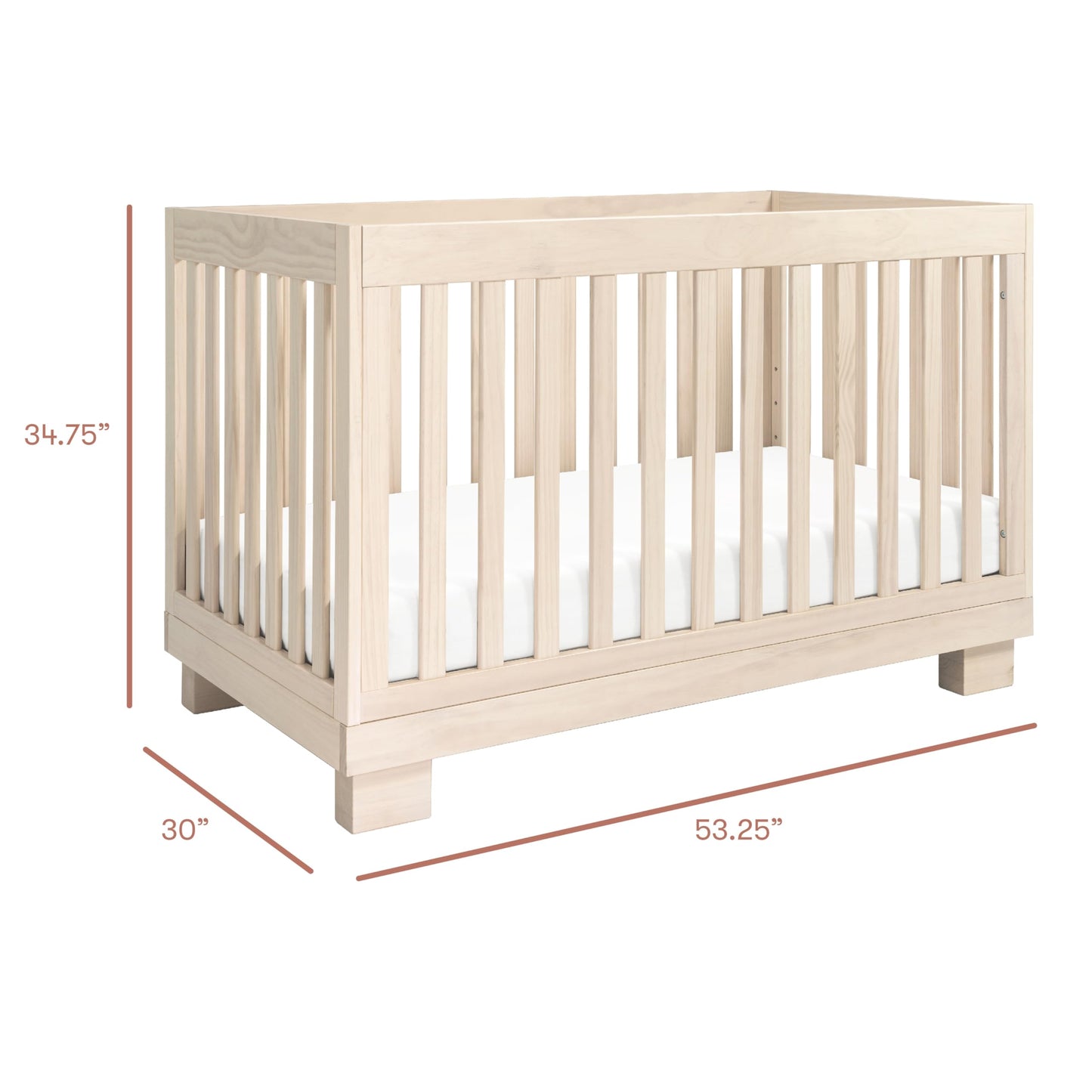 Babyletto Modo 3-in-1 Baby Crib Convertible to Toddler Bed & Daybed - Includes Toddler Conversion Kit - GREENGUARD Gold Certified - 100% Solid Wood Crib for Baby, 4 Adjustable Heights - Washed Natural