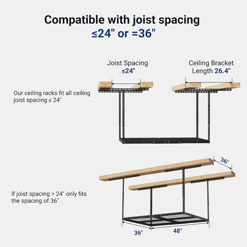 FLEXIMOUNTS 3x4 Overhead Garage Storage Rack - Heavy-Duty Adjustable Ceiling Organizer, 275lbs Capacity, Black