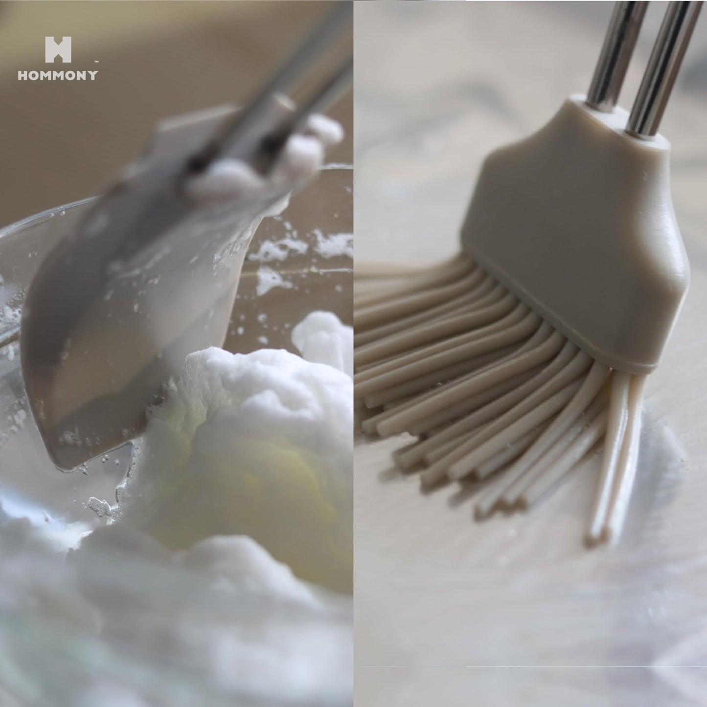 Hommony Rotary Egg Beater 12", Stainless Steel Baking Set with Silicone Spatula and Basting Pastry Brush