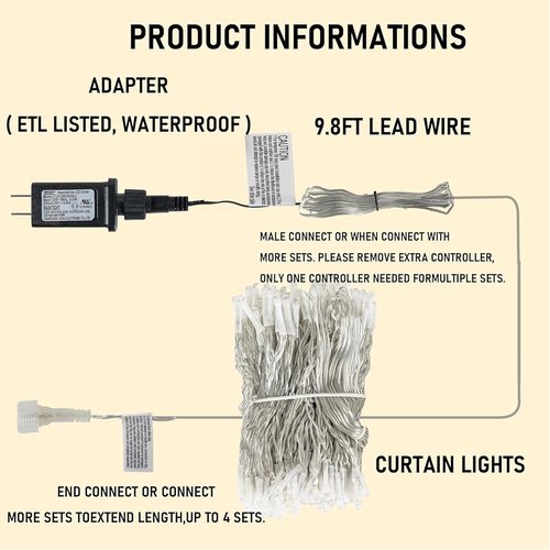 Dazzle Bright 300 LED Curtain String Lights - Waterproof Fairy Lights with 8 Modes | White Decor for Bedroom, Party & Wedding