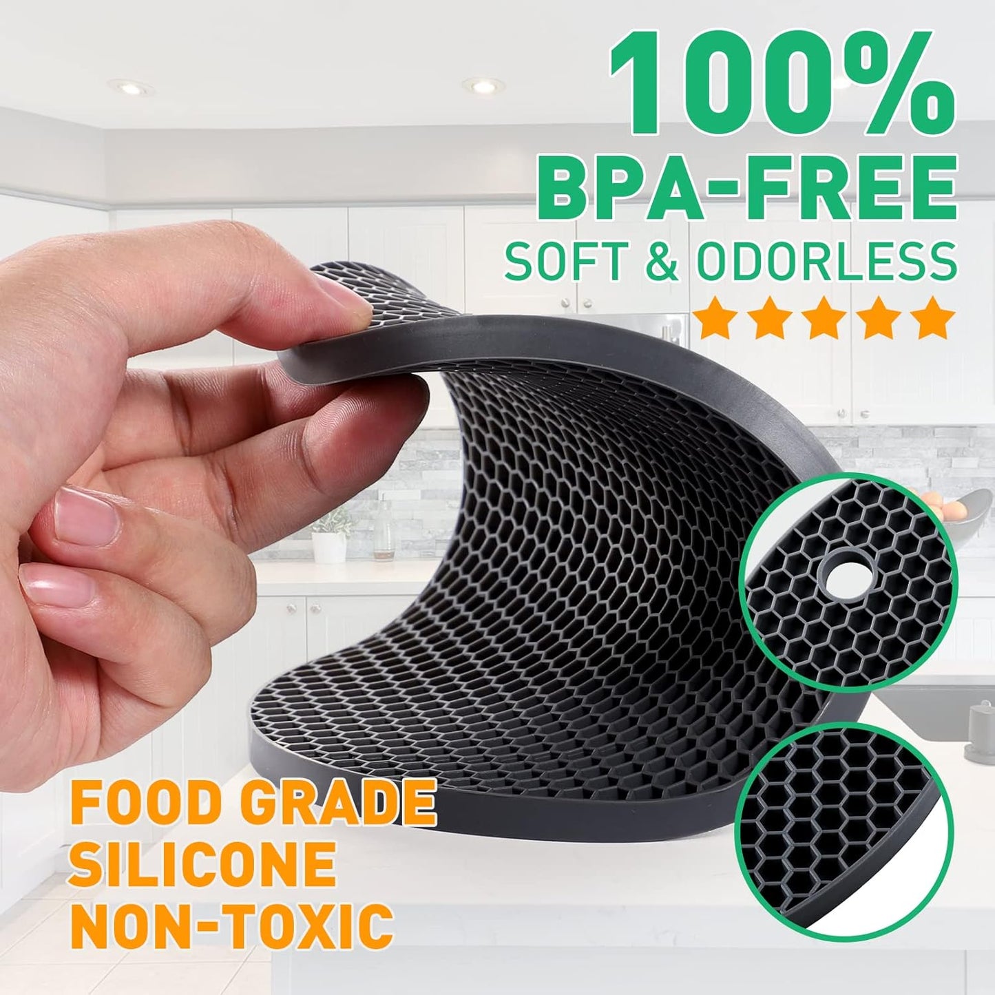 Multi-Purpose Silicone Trivet, Flexible Heat Resistant Pot Holders, Square and Round Mats for Hot Pots and Pans,