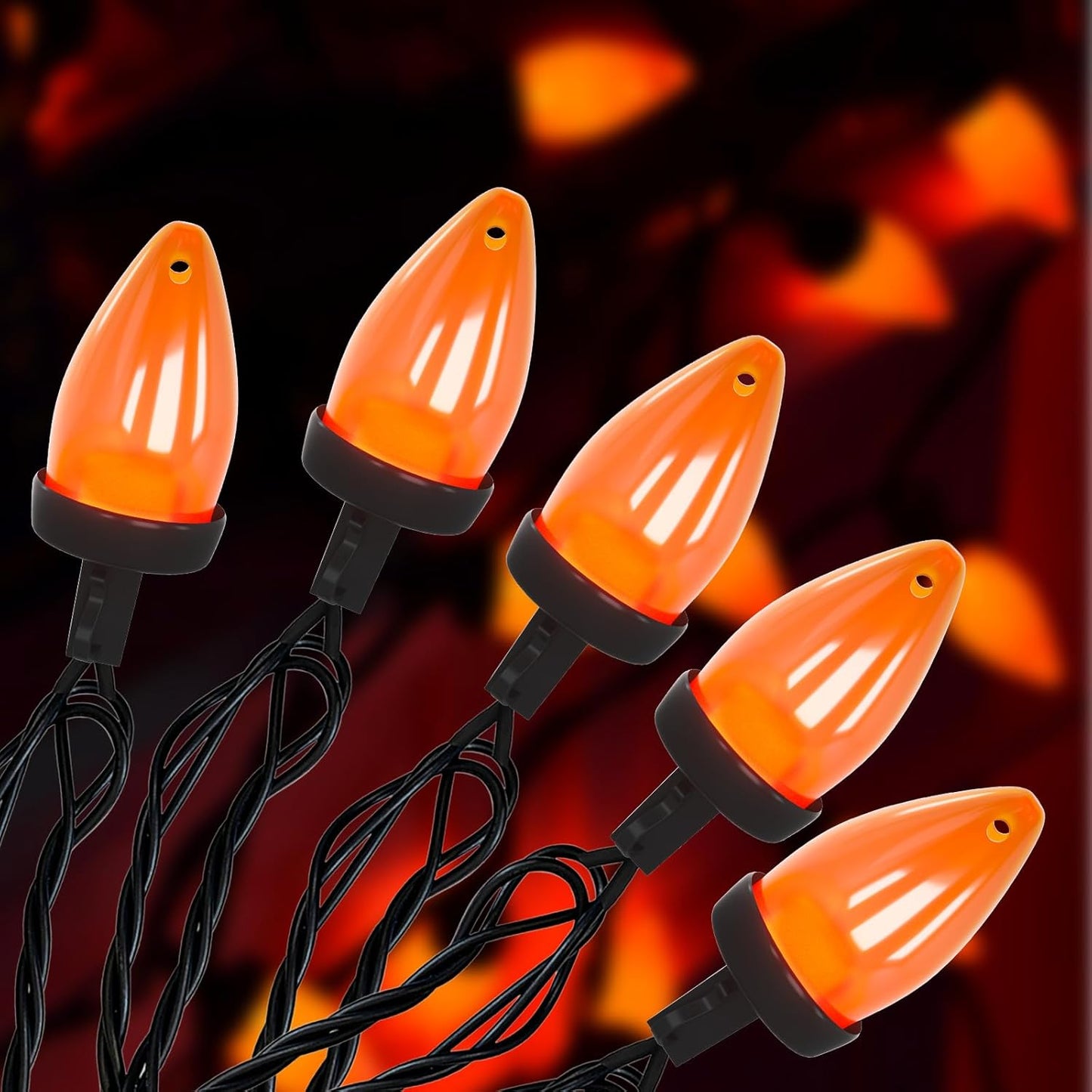 26ft C7 50 SUNSGNE Orange String Lights Outdoor, Halloween Outdoor Light with LED Orange Lights for Halloween Yard