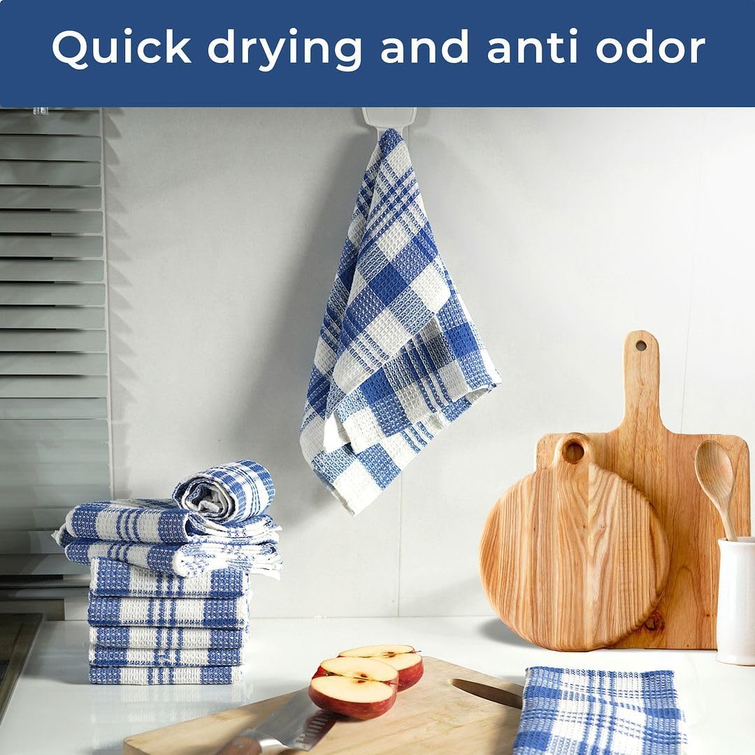 Shop LC Kitchen Towels Dish Cloths | Set of 24 | 100% Cotton | 12 x 12 Inches | Blue Checkered Pattern