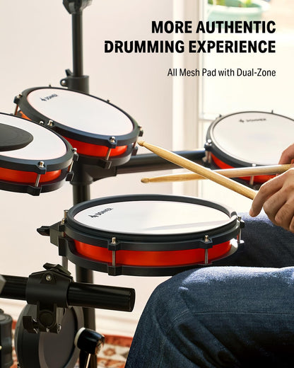Donner Electronic Drum Set with Bluetooth, Electric Drum Kit with Throne, Headphones, Drumsticks, Melodics Lessons, 450 Sounds E Drum with USB MIDI, 5 Pads and 3 Cymbals Digital Drum, DED-200(2026)