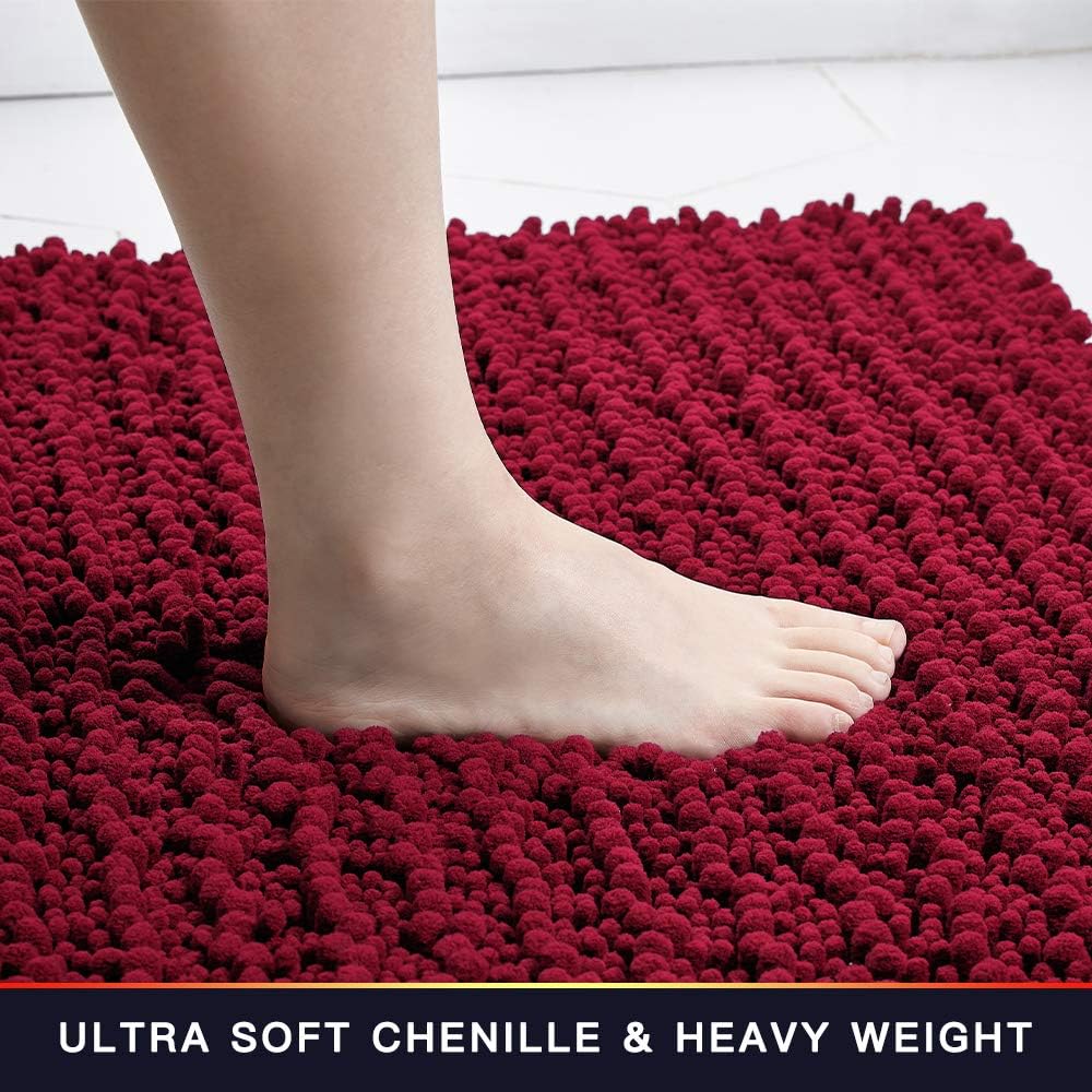 Walensee Bathroom Rug Non Slip Bath Mat Red (32x20 Inch) Water Absorbent Super Soft Shaggy Chenille Machine Washable