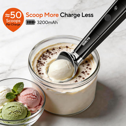Heated Ice Cream Scoop with LED Display — Rechargeable Electric Ice Cream Scoop with Comfortable Handle, 3 Modes, IPX7, Non-Stick Stainless Steel for Hardened Ice Cream, Sorbet, Gelato, & Cookie Dough