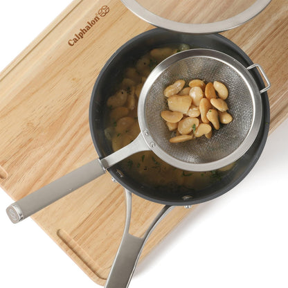 Calphalon Edge Stainless Steel Strainer w/Thermoplastic Rubber Handle - Taupe