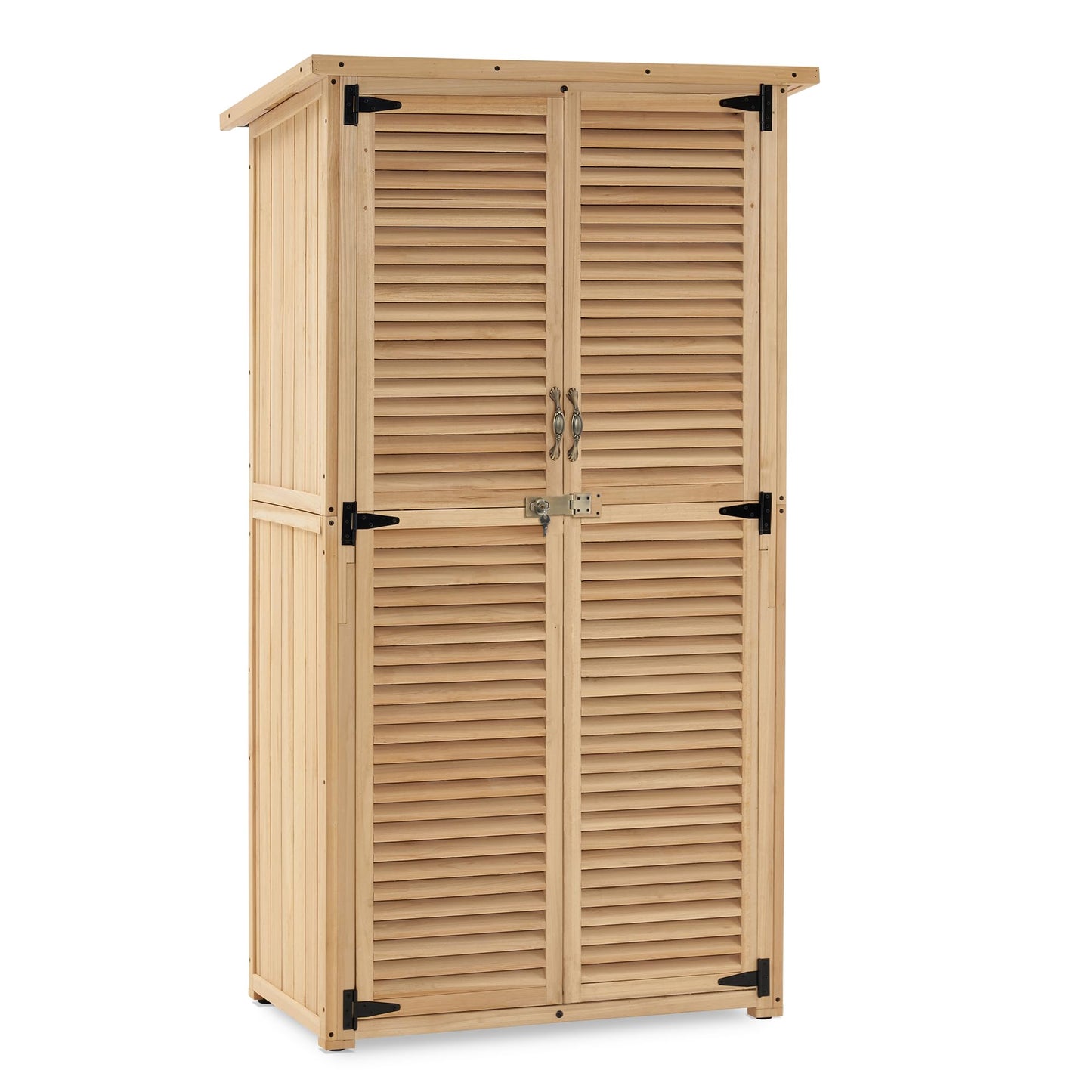 MCombo Outdoor Storage Cabinet, Wooden Storage Shed with Latch, Outside Garden Tool Shed with 2 Doors for Patio Yard Lawn, 0808 (Natural, Medium)