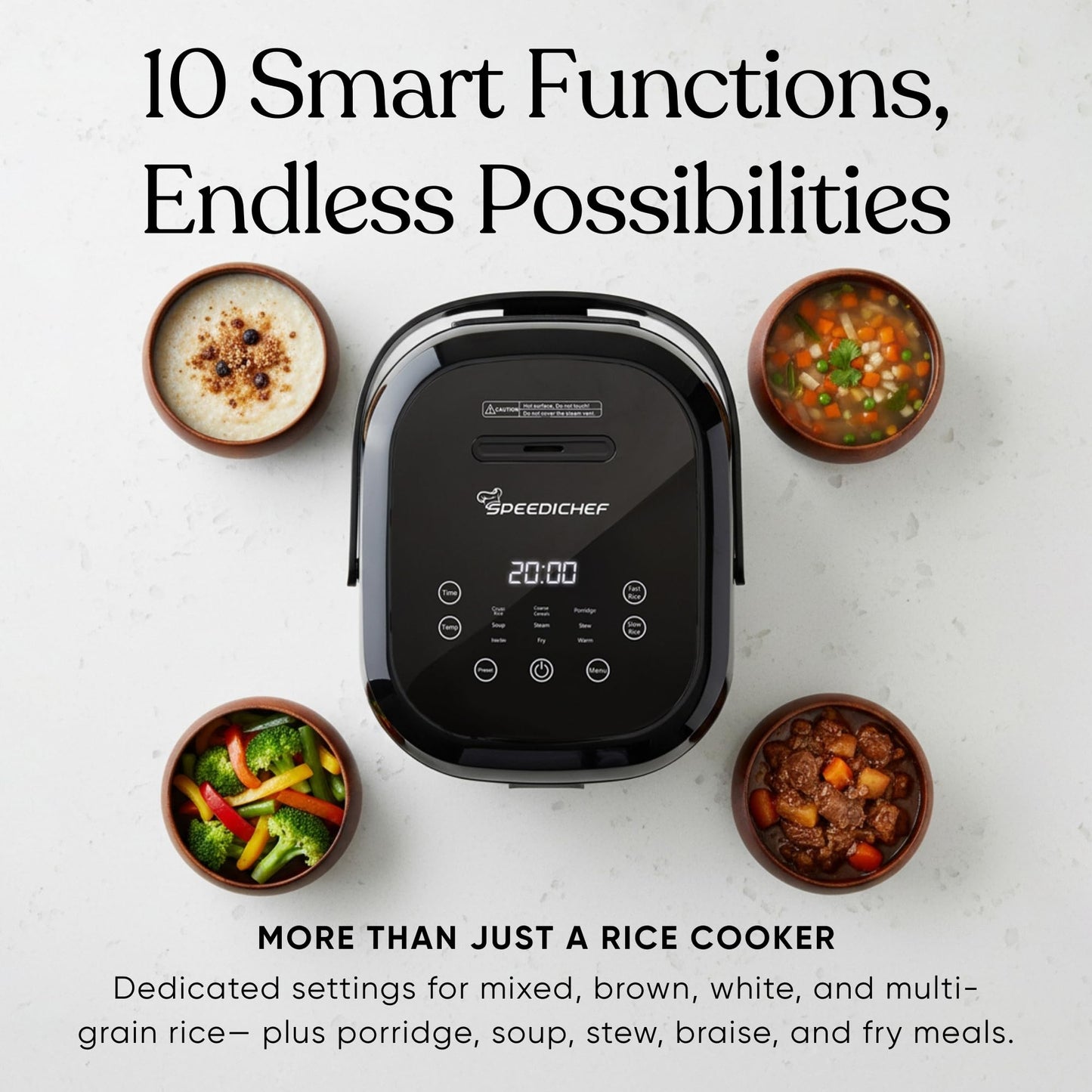SPEEDICHEF 10-Cup Rice Cooker with Steamer Basket | Smart Rice Maker with Easy-to-Clean Nonstick Inner Pot | Delay Timer & Keep Warm Settings | Non-Toxic & BPA-Free | Ideal for Family Meals, Stainless Steel