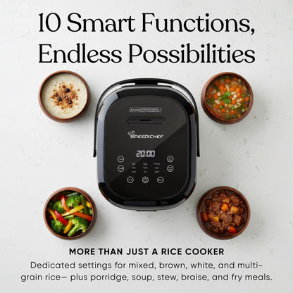 SPEEDICHEF 10-Cup Rice Cooker with Steamer Basket | Smart Rice Maker with Easy-to-Clean Nonstick Inner Pot | Delay Timer & Keep Warm Settings | Non-Toxic & BPA-Free | Ideal for Family Meals, Stainless Steel